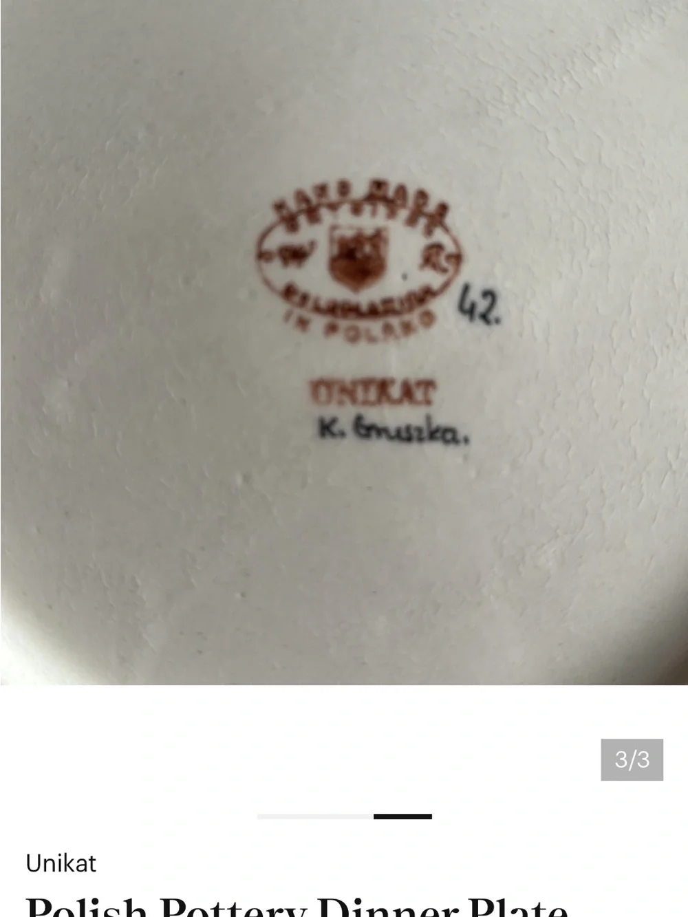 Polish pottery plate olive with crack for @rebeccaprate235 - Picture 3 of 4